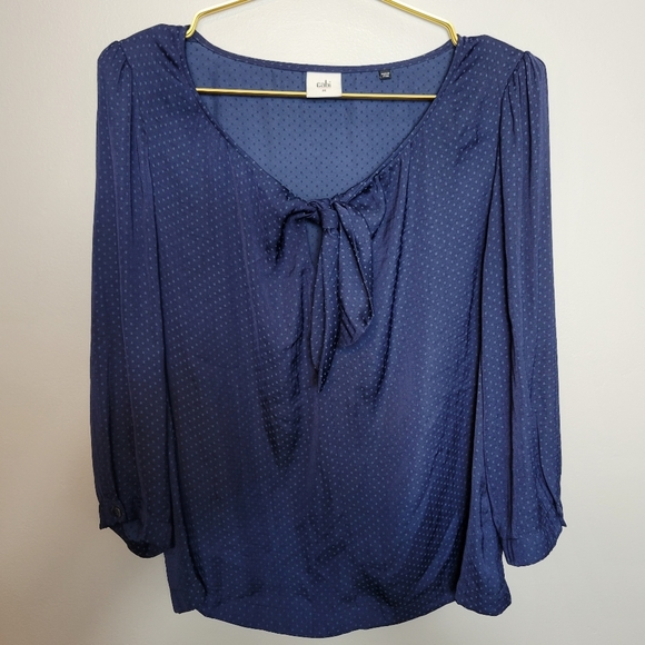 Medium Cabi Micro Polka Dot Blue Tie Front Blouse - Picture 1 of 6